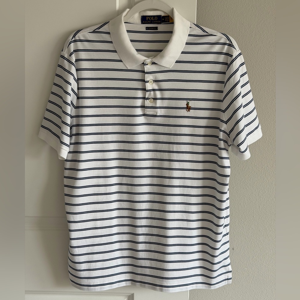 Ralph Lauren Classic Fit Striped Soft Cotton Embroidered Polo Shirt-M